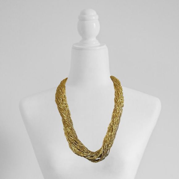 Vintage Twisted Gold Bead Multi-strand Necklace 20" - Picture 3 of 7